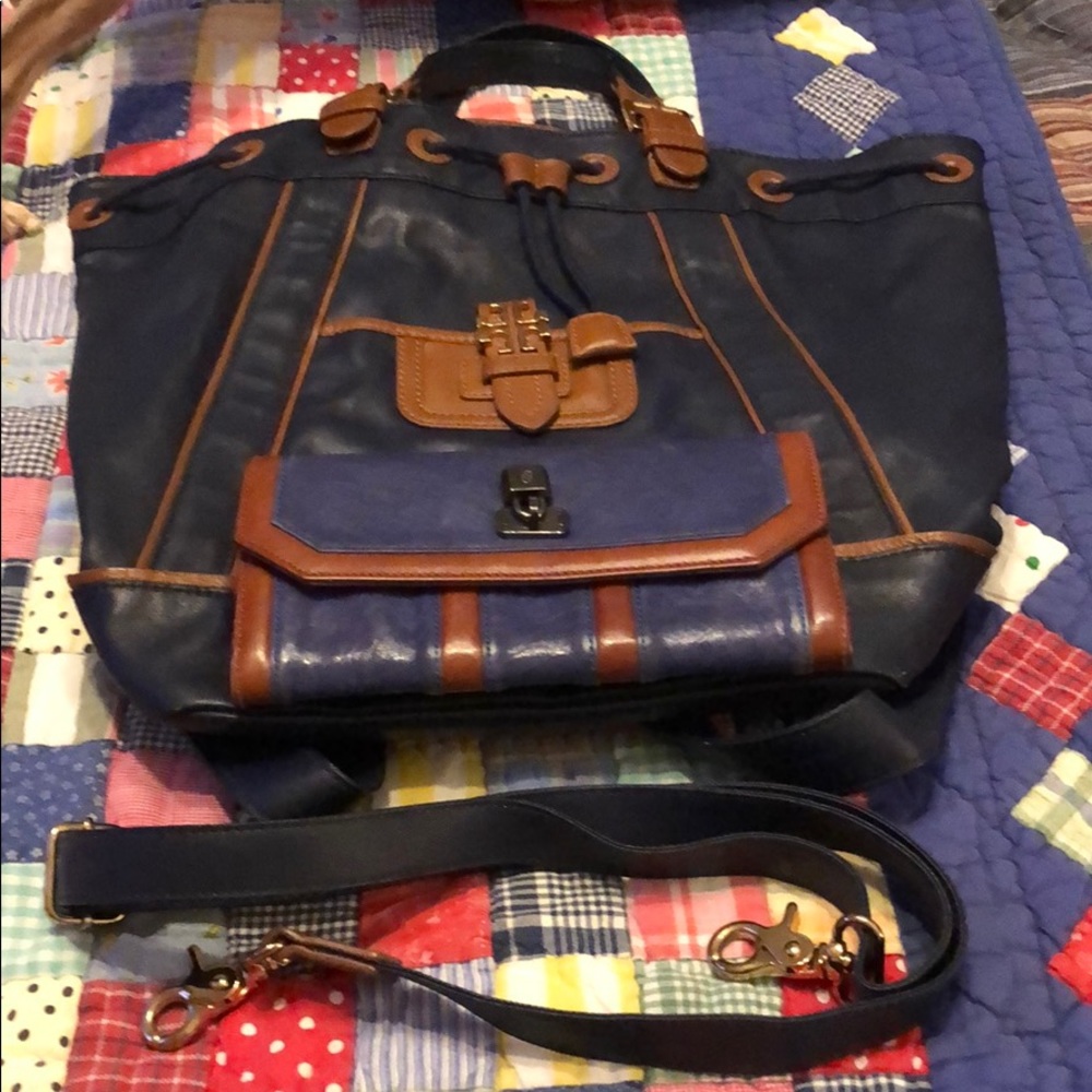 Tory Burch Large 3-way Leather & Canvas Bag